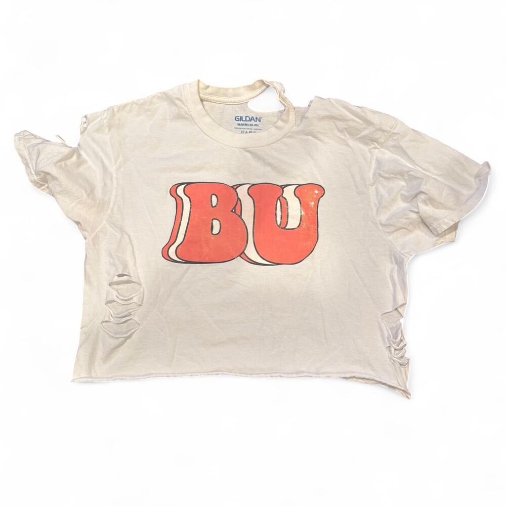 Gildan Women's White Crop-top boston university